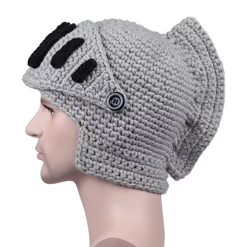 Winter Warm Crochet Knit Hat Roman Knight Helmet Beanie Hat Barbarian Skull Cap with Face Mask