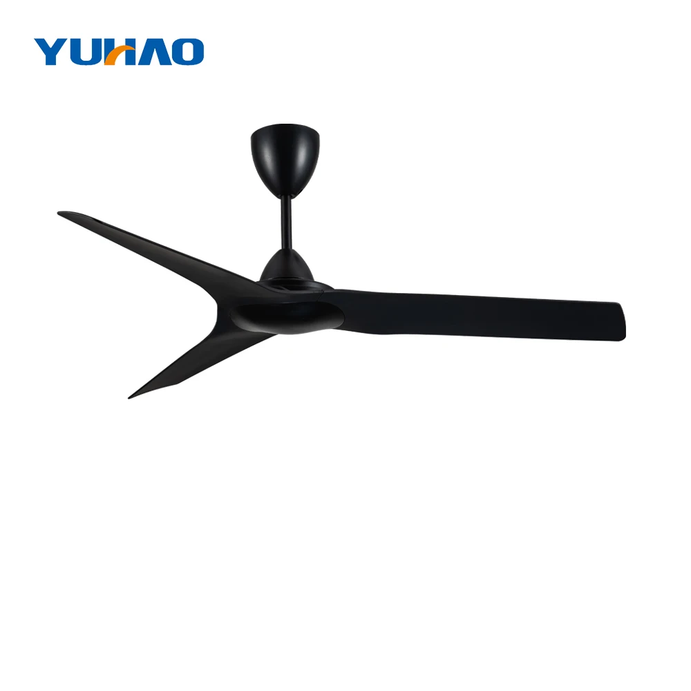 Nordic Modern 52 Inch Black Abs 3 Blade Electric Ac Remote Control Waterproof Ip44 Outdoor Ceiling Fan