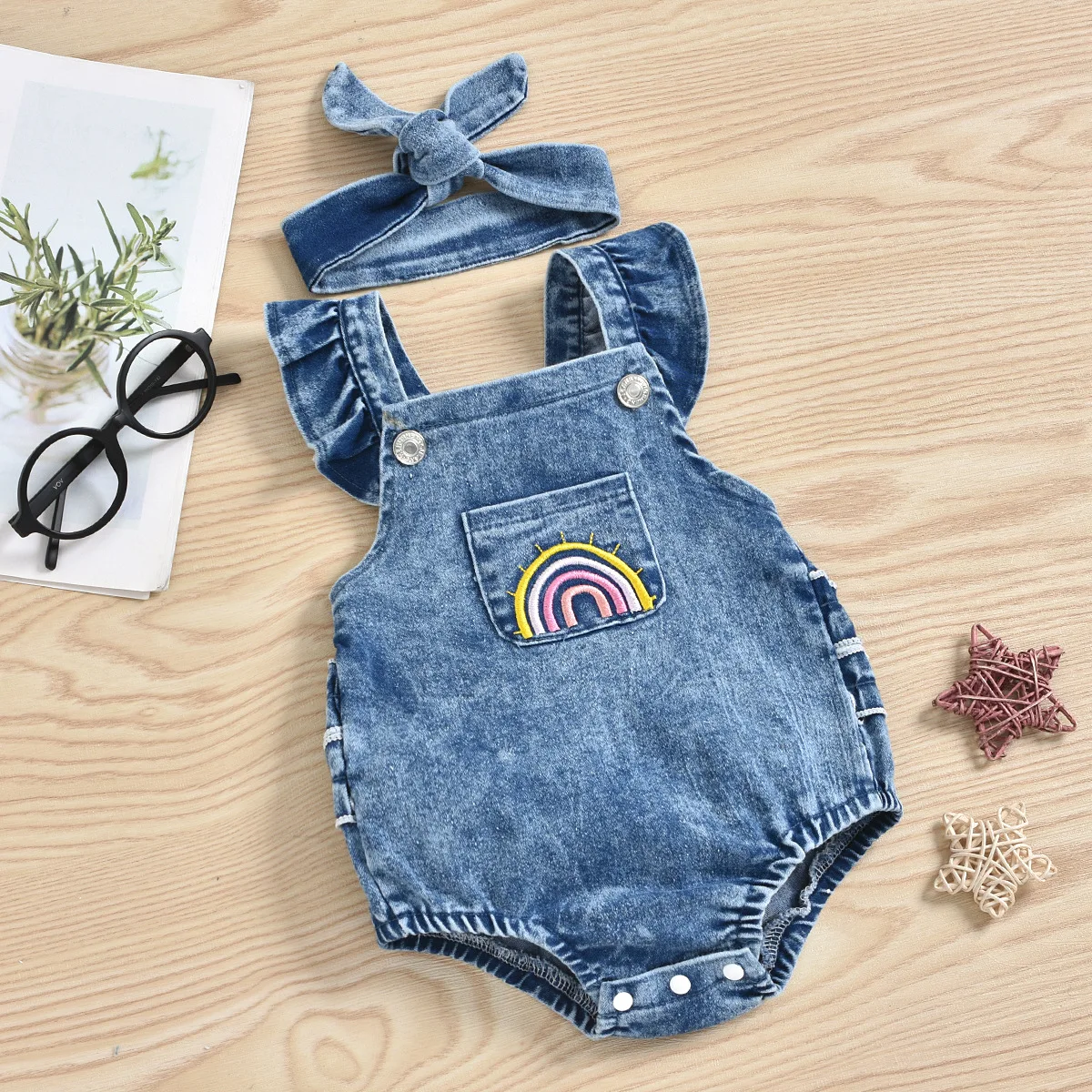 2023 new product Embroidery fabric denim girls clothing Baby Girl clothes Baby Rompers