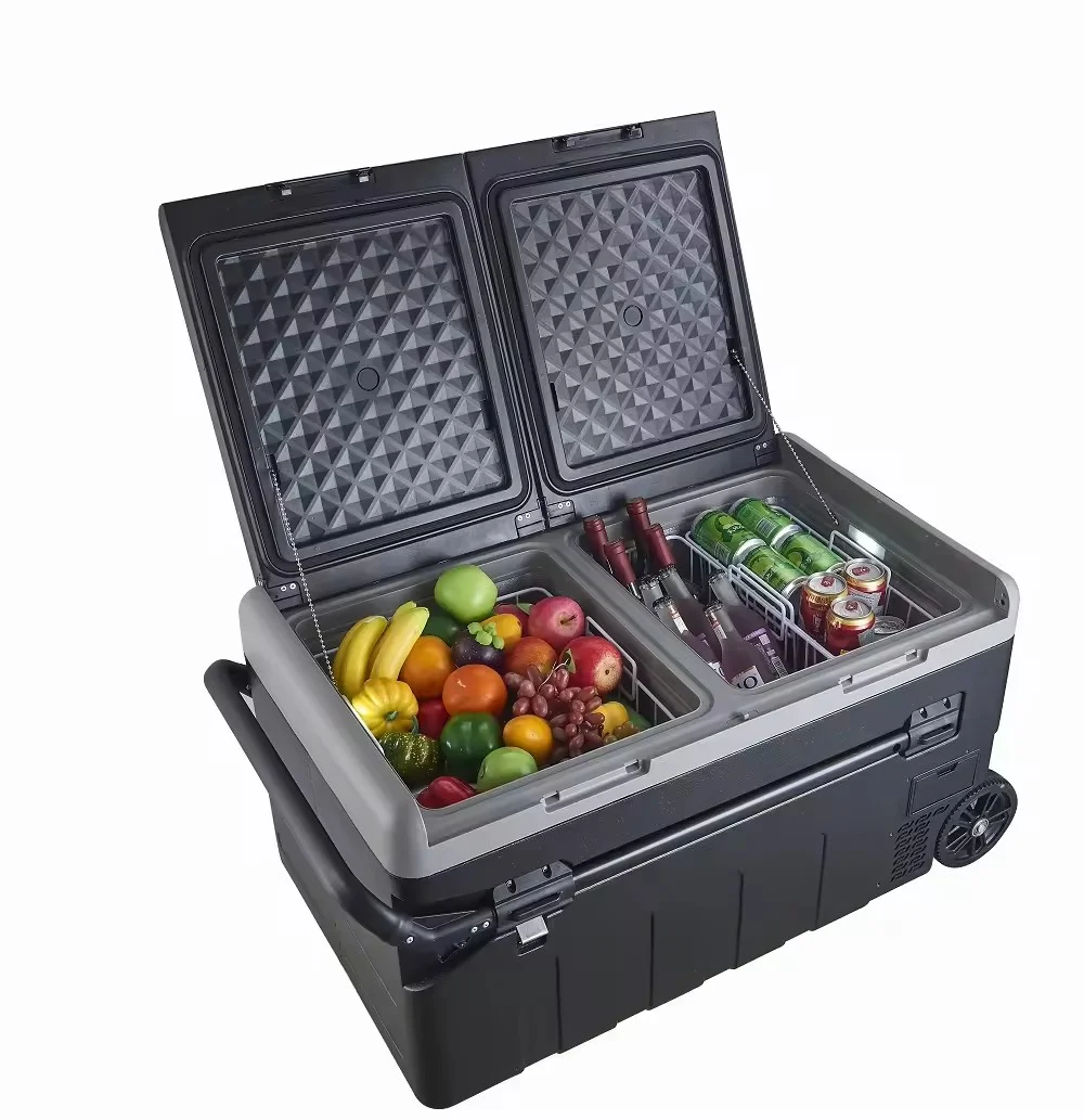 12 Volt 12v 24v 75l/95 Dual-Zone Dual-Temperature Rechargeable Charge Fridge Portable Car Refrigerator For Camping With Battery