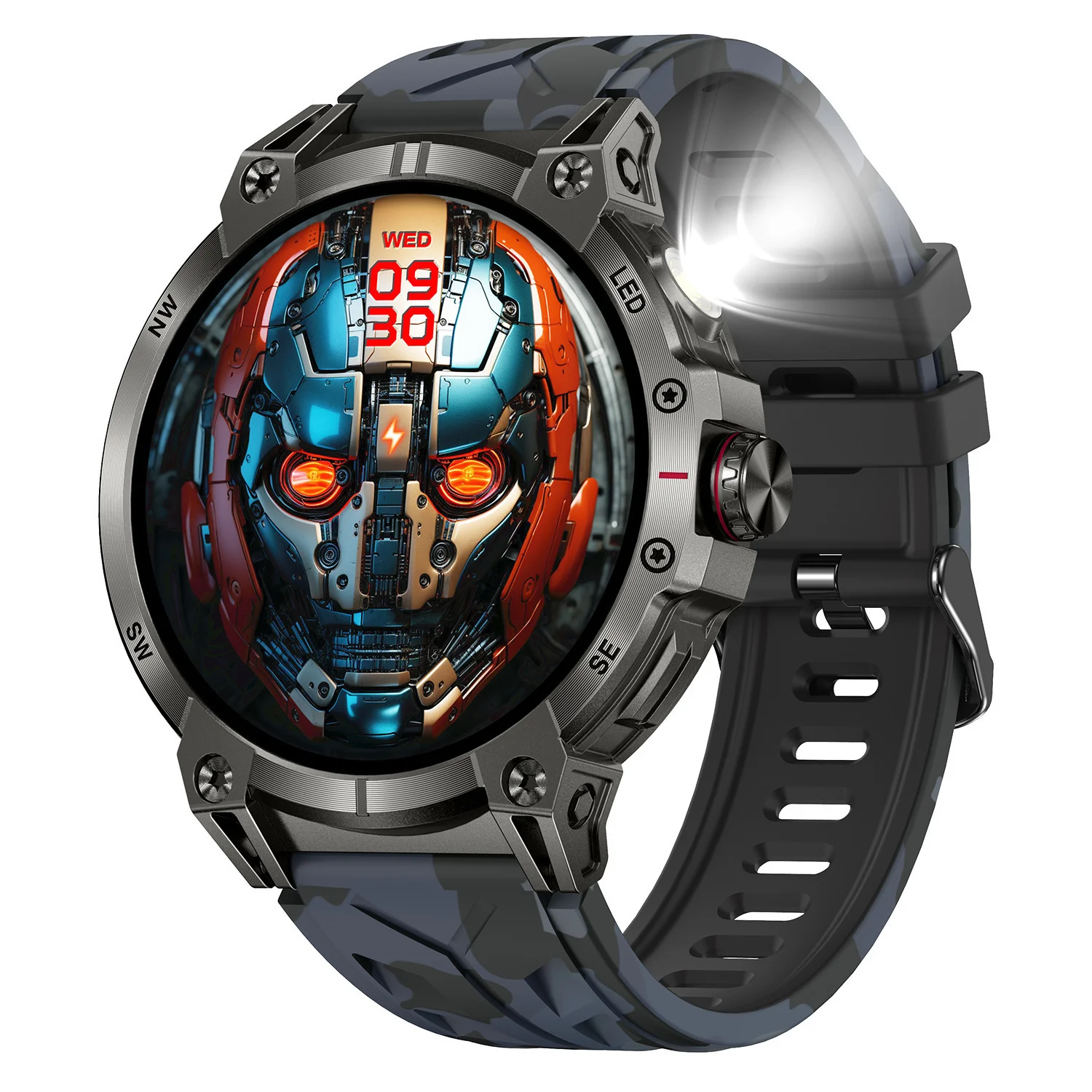 2024 KC89 Smart Watch for Men IP68 Waterproof BT Call 1.85Inch Round Screen Outdoor Flashlight Smartwatch 760mah Battery