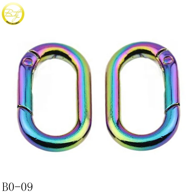 Wholesale heart shape bags ring accessory zinc alloy rainbow plated metal keychain rings for gift