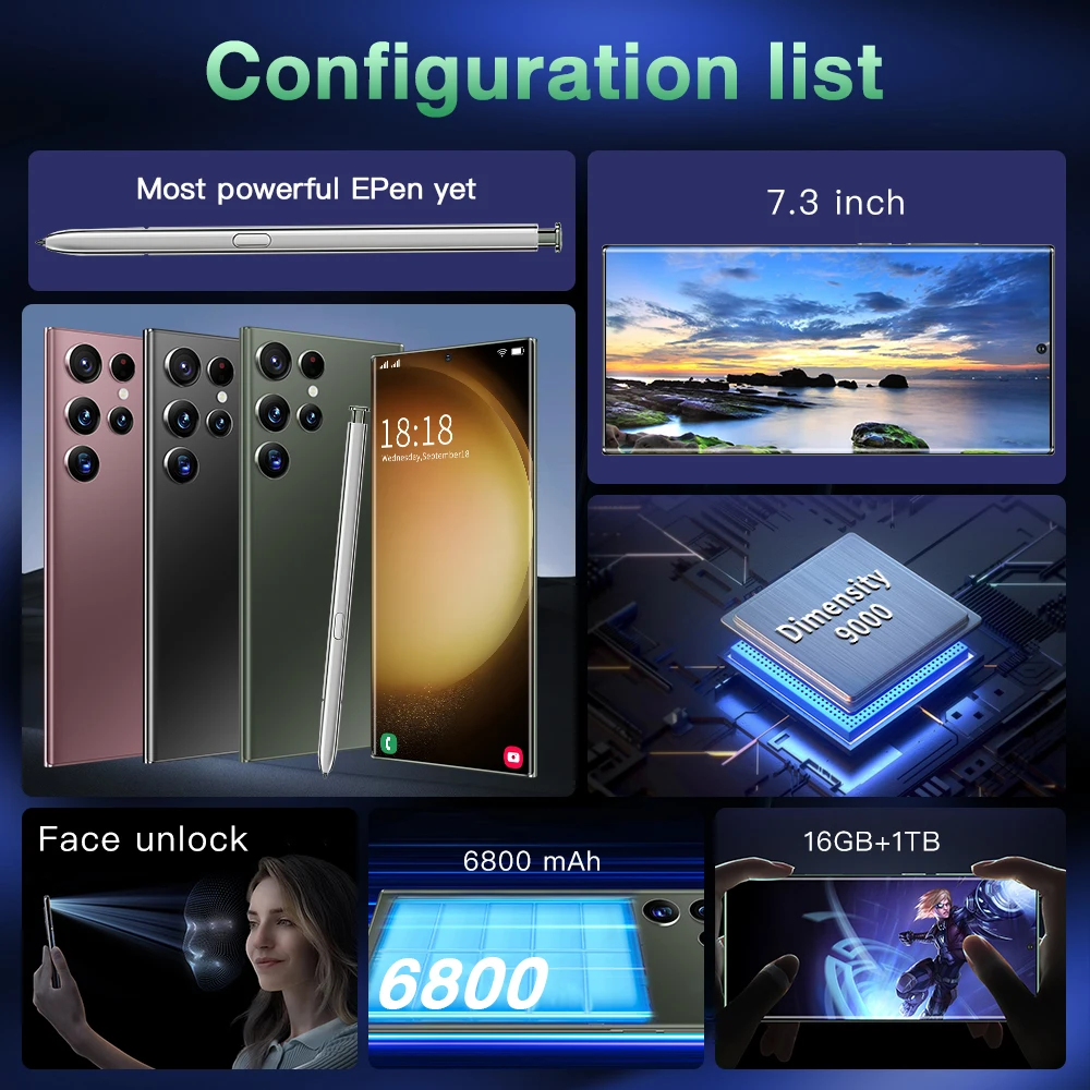 LX-S23Utral 5G 16+1TB 7.3 HD inch Android13 Dual SIM Dimensity 9000 incell Exclamation Screen Smart phone