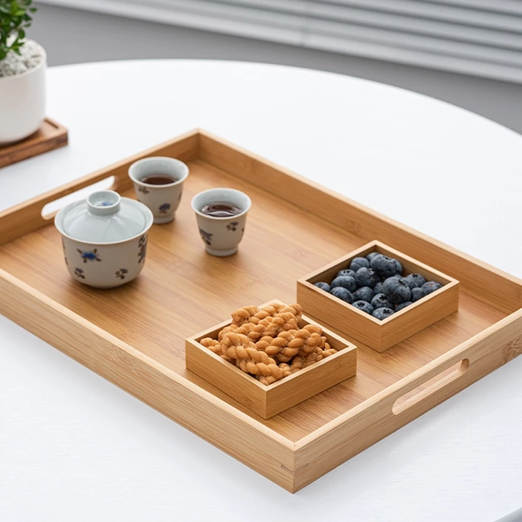 Bamboo Fruit Tray 7 piece set Kitchen Tea Serving Trays with Handle Home Multi-functional Dessert Breakfast Platter