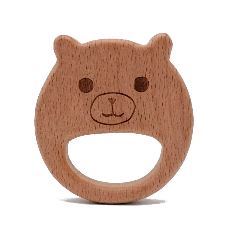 Bear Round Wood Shake Beech Smooth Enhance Children Bite Force Baby Wood Educational Toy