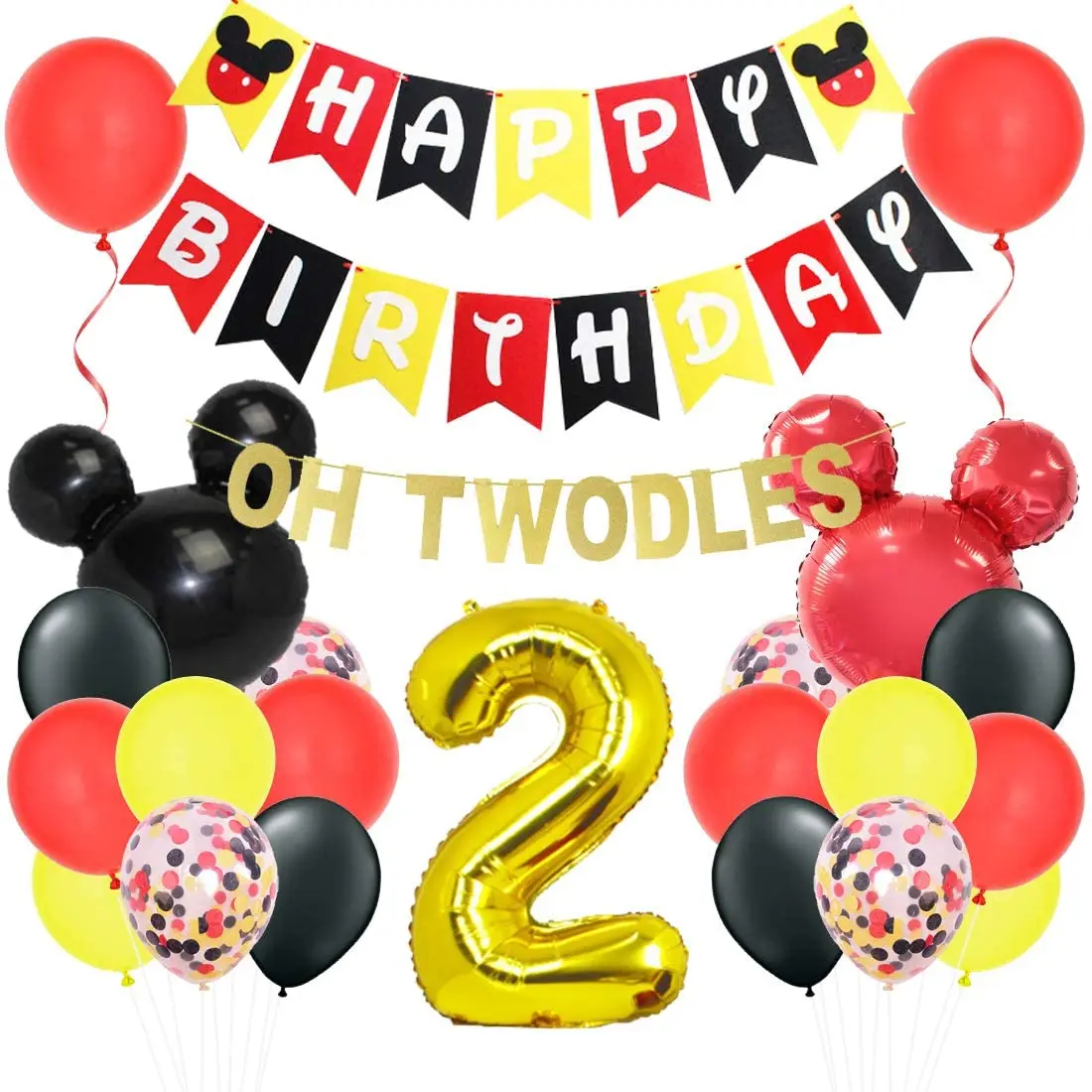 
2nd Birthday Decorations Mic-key Themed Banner Happy Birthday Balloon 