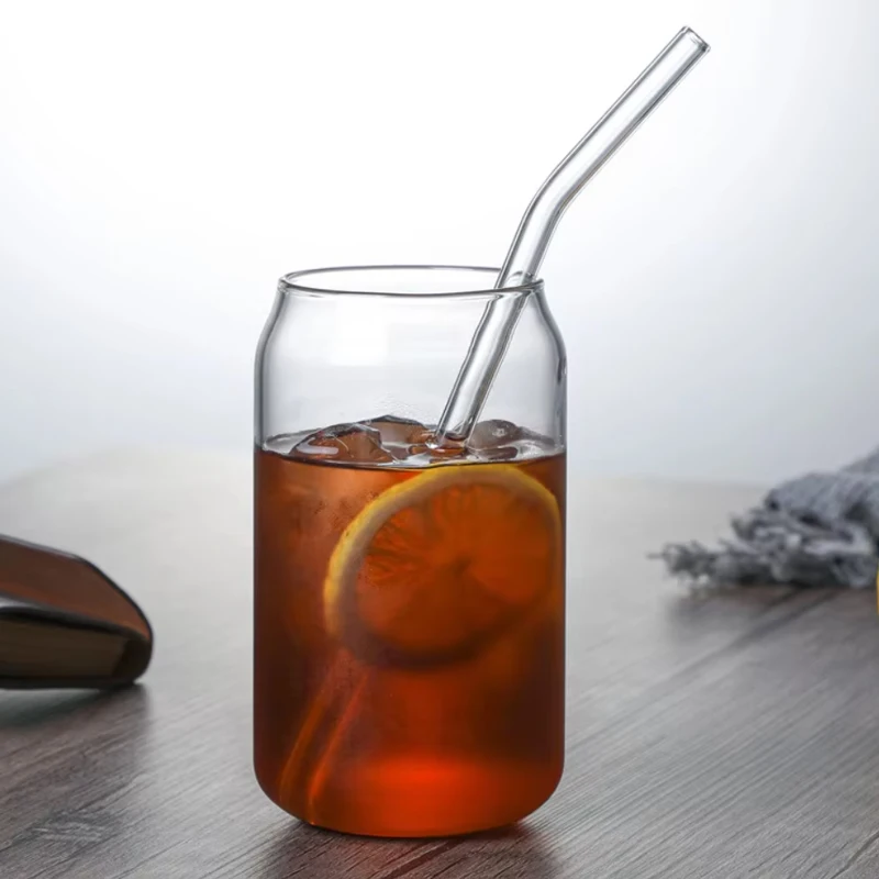 high borosilicate  16oz  soda cola  libby Sippy  for Water Drinkware Can glass Cup with Bamboo Lids and Straws