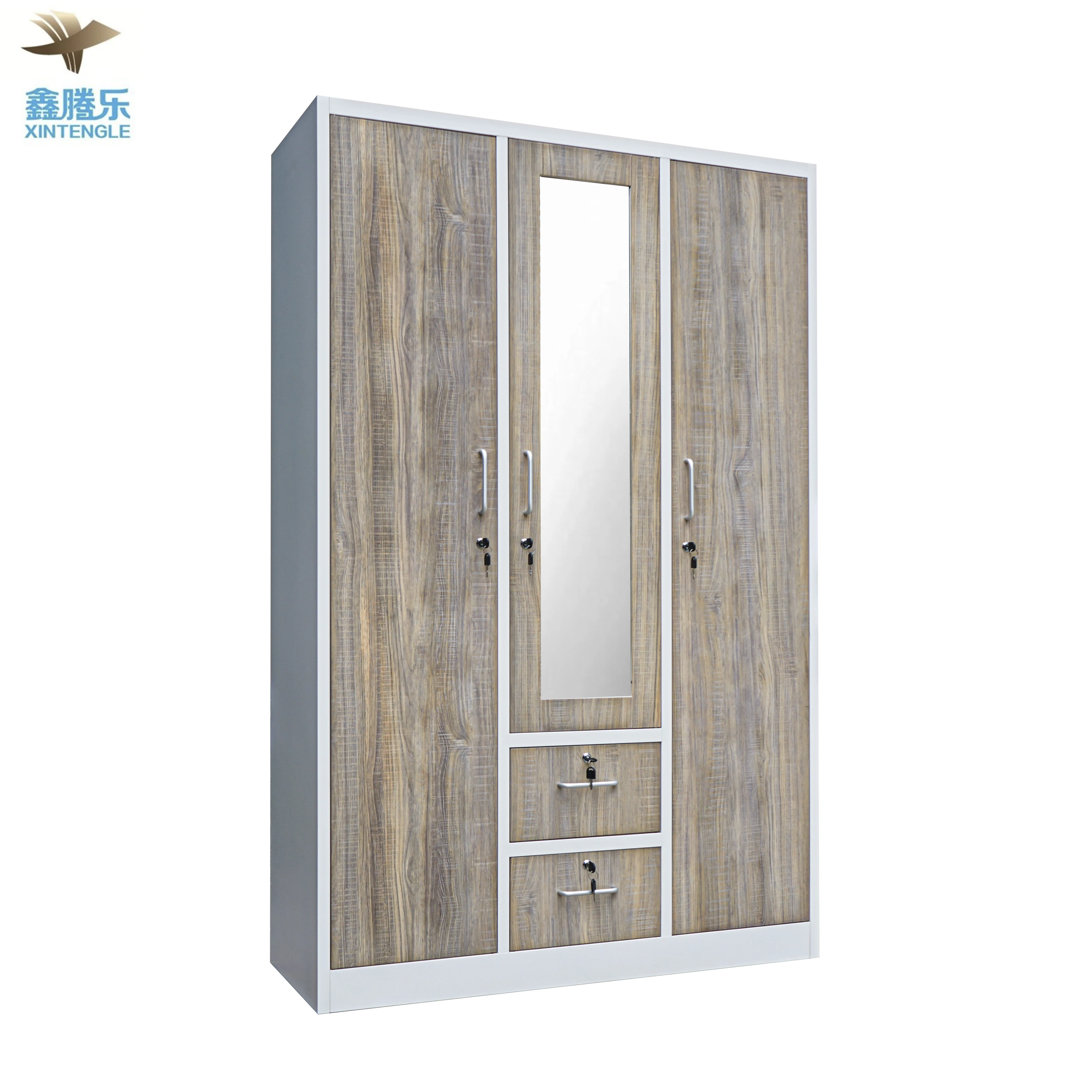 Wardrobe Country House Style 3 doors - Multifunctional Door Cabinet with Mirrored Door