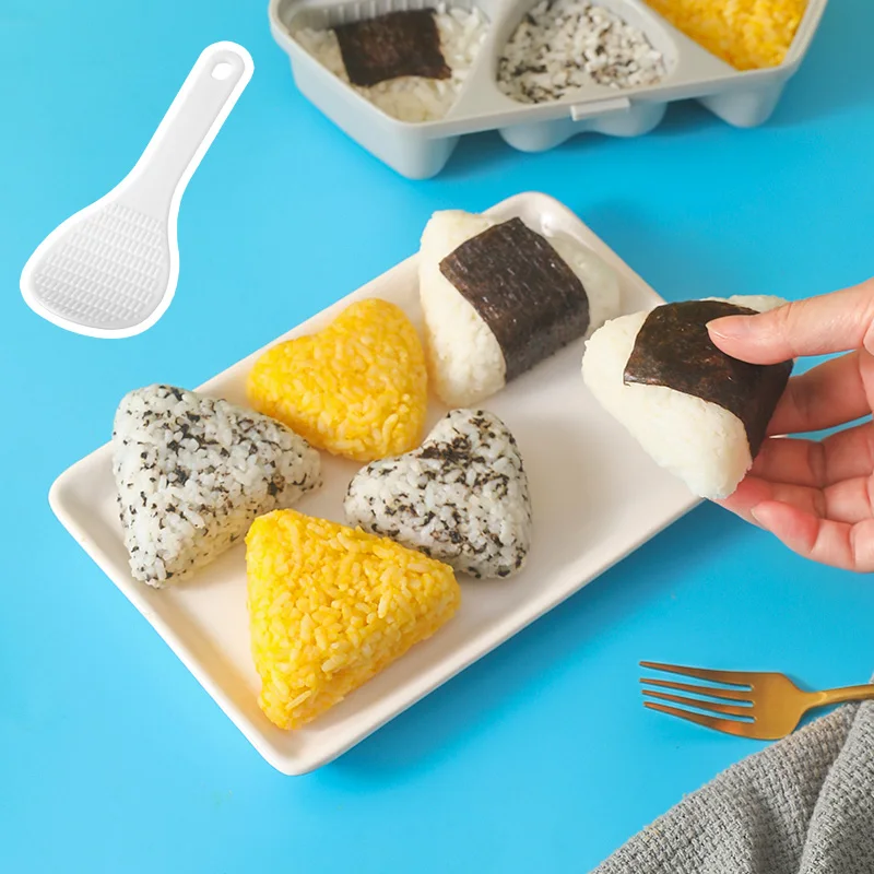 Форма для рисовых шариков с антипригарным покрытием, 6 в 1, треугольная форма для приготовления онигири с рисовой лопаткой для приготовления суши