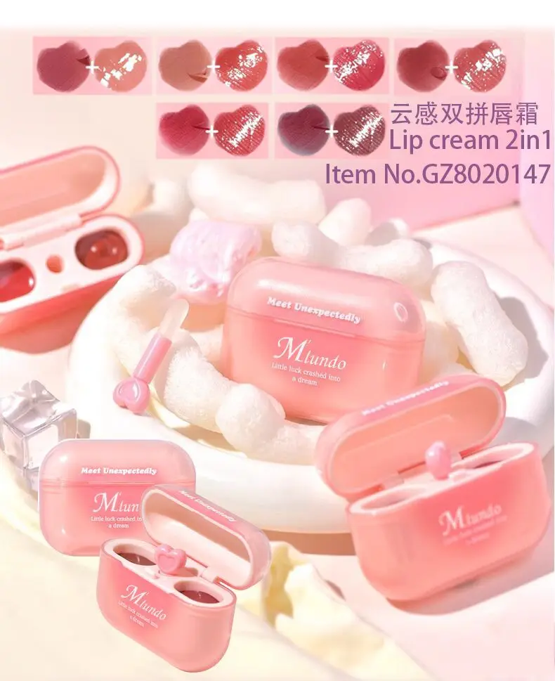 Miundo 12 pc lip gloss double ear lip cream earphones with lip gloss matte glitter cream luxury lipstick bulk wholesale