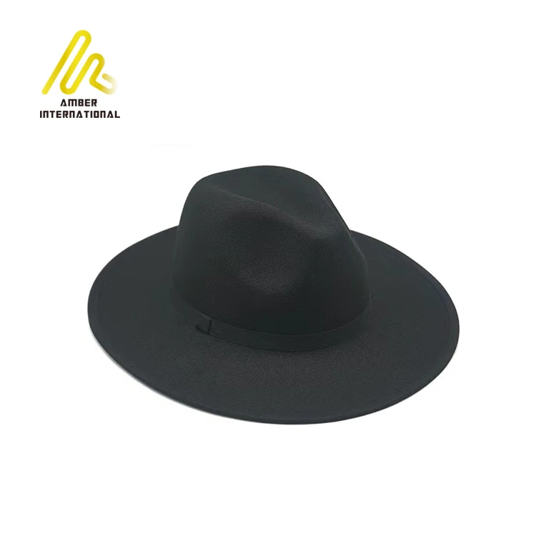 Quick Shipping 8 Colors Pure Plain Solid Color Women Men Wool Suede Wide Brim Fedora Hats With Ribbons