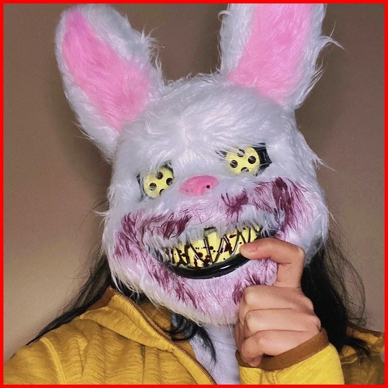 HWA 10072 Horror ghost festival party props bloody cosplay female plush rabbits ears masks scary bunny man halloween mask rabbit