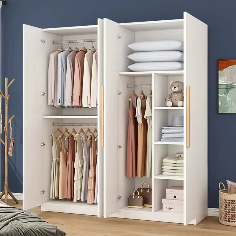 Modern minimalist wardrobe bedroom cabinet wooden simple clothes press storage