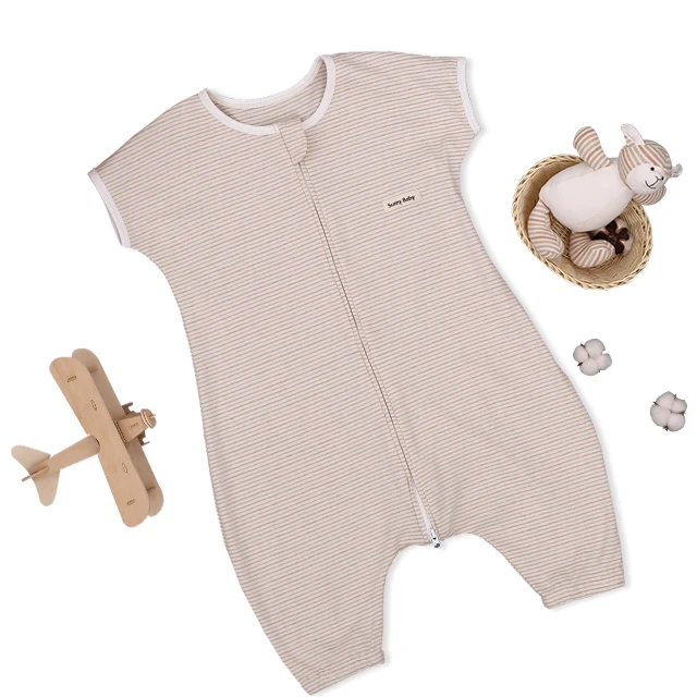 Baby Sleeping Bag 100% Organic Cotton Stripe Short Sleeve Baby Muslin Sleep Sack