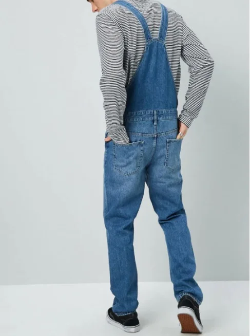 RX-DK0037 Casual fashion winter 2021 pockets straight overall jeans jumpsuit denim men cotton jeans with zipper overalls for men