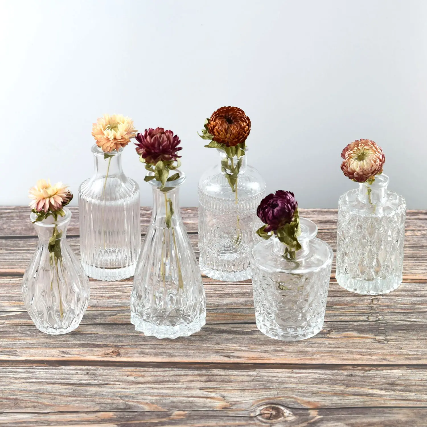 Glass Bud Vase Set of 10 Clear Bud Vases in Bulk for Small Flower Centerpieces and Rustic Decorations