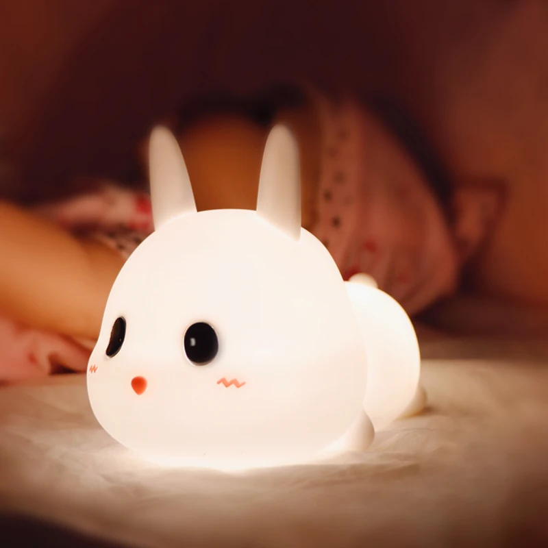 Портативный милый мягкий силиконовый кролик Дети СВЕТОДИОДНЫЙ ночник перезаряжаемый цвет меняющий животное лампа ночник для ребенка