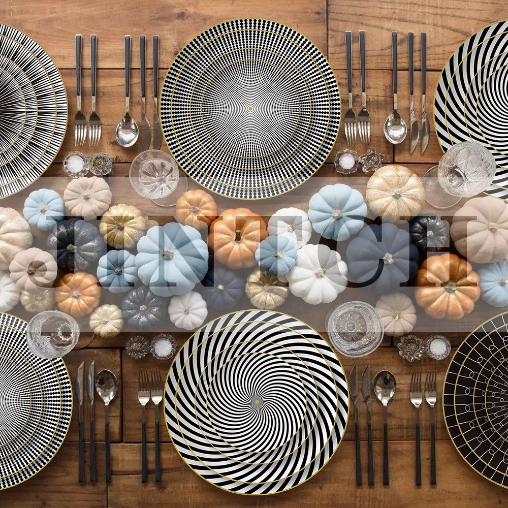 Wholesale western simple design black design ceramic wedding dinner plate dishes home decoration bone china gold dinnerware set