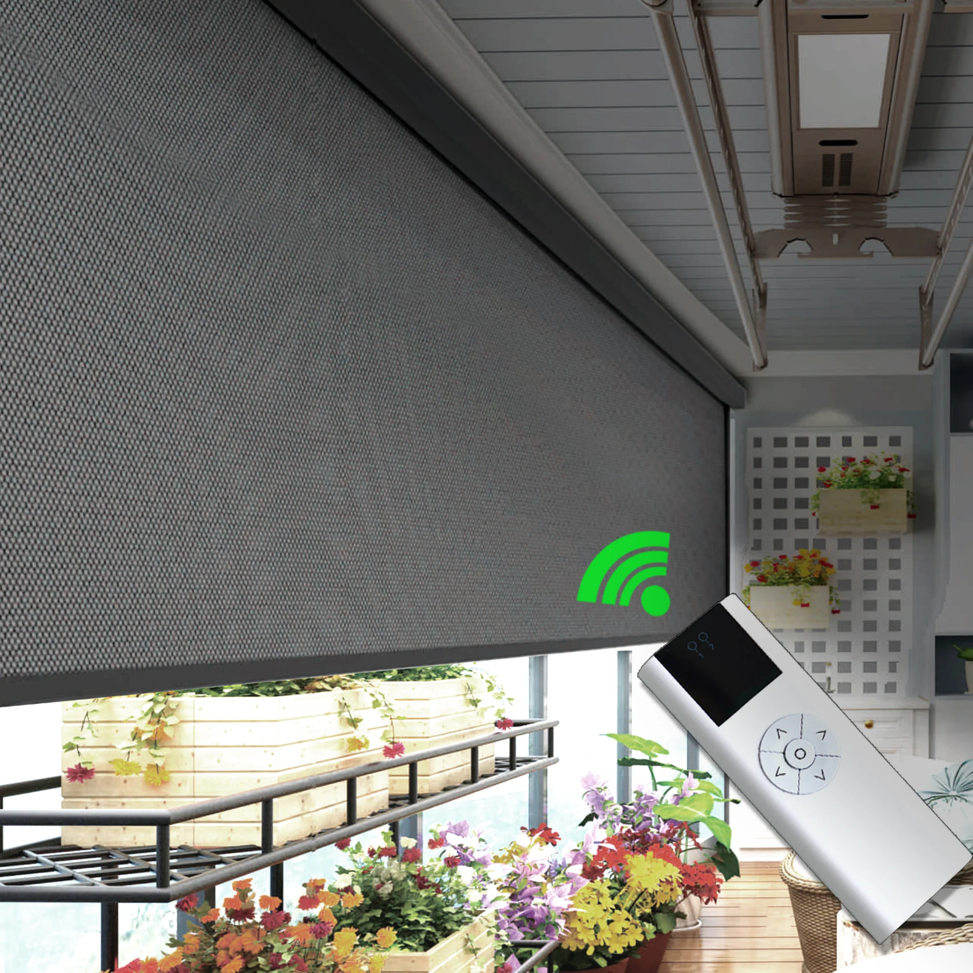 EWAY CASA Motorized Roller Blinds Windproof Outdoor Electric Blackout Window Blinds Cordless Sunscreen Shade JS-ORB-MC