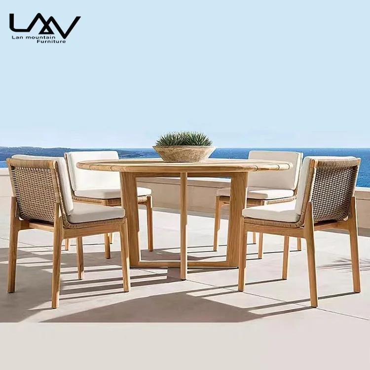 Outdoor Hotel garden set villa balcony wood dining table and chair Sectional teak restaurant round table furniture