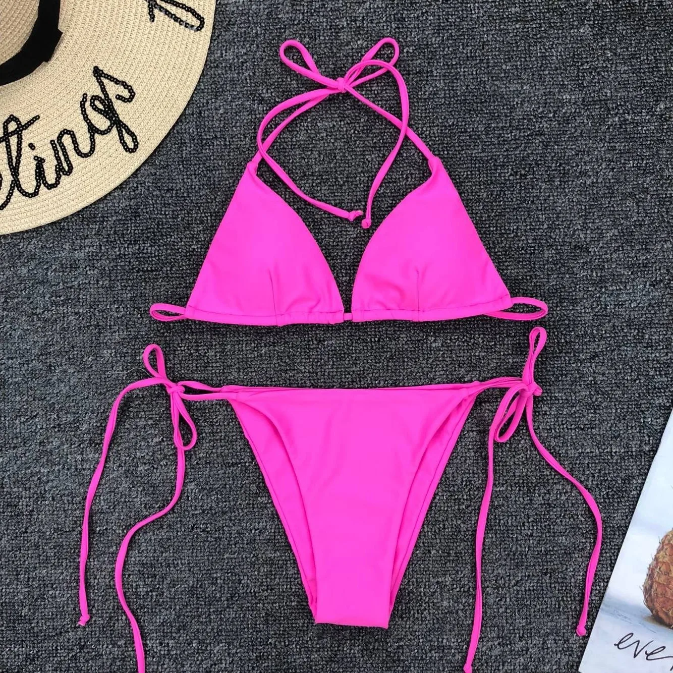 2022 Solid Teardrop String Bikini Thong Bikini Swimwear Womens Bikini Swimsuit with Custom Logo