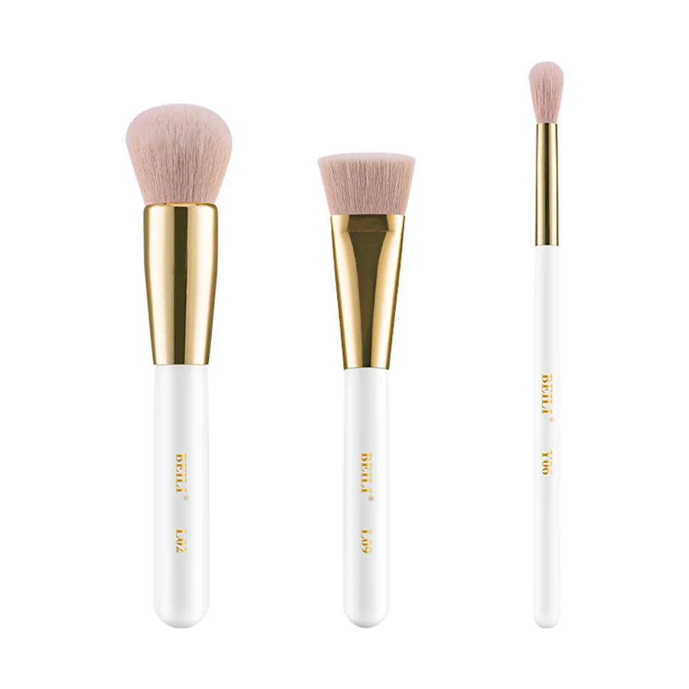 professional 3pcs travel white makeup brushes high end flat kabuki liquid foundation brush precise eyeshadow brush set makeup