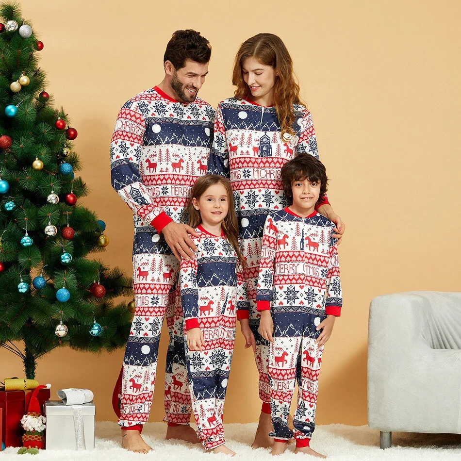
2021 New Plus Size Mommy Daddy And Me Christmas style Jumpsuit Sleepwear Pyjamas Set Christmas Family Matching Outfits Pajamas 