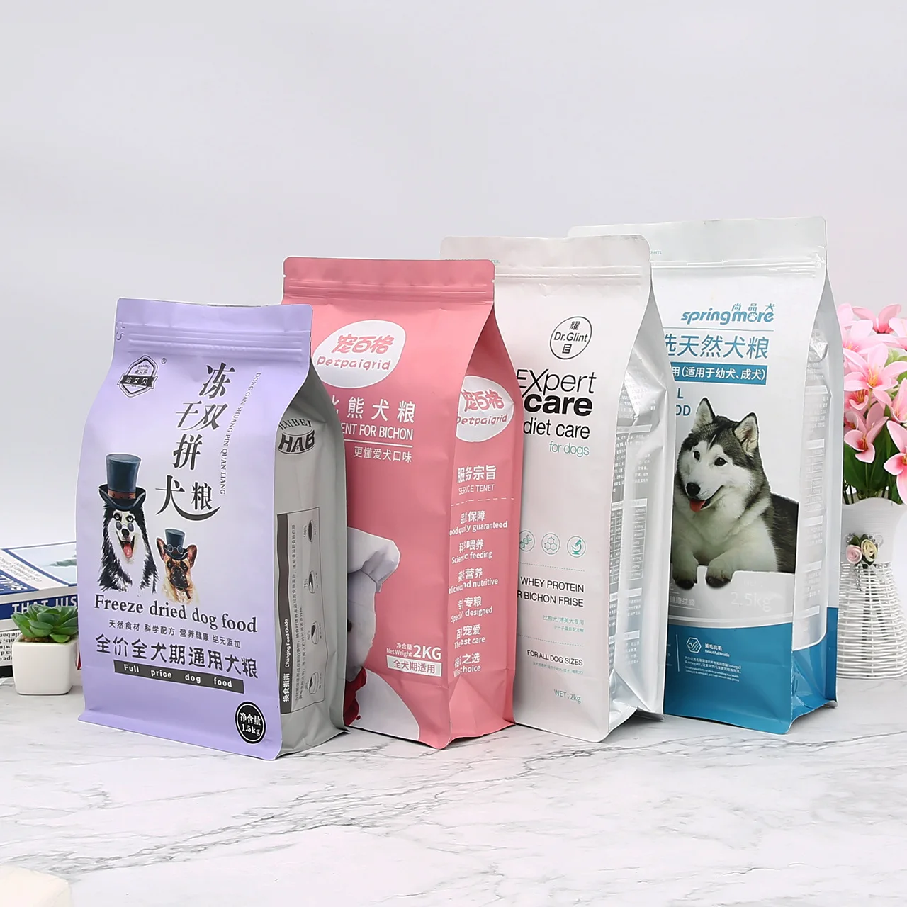 Wholesale custom Printed Transparent Pe Stand up Pouch Plastic Zipper Bags Pet Food Stick Packaging Nylon Bag