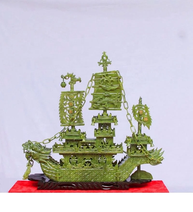 60 cm double Seiko Jade Dragon Boat Decoration Crafts Ornament of modern living room Everything is going smoothly