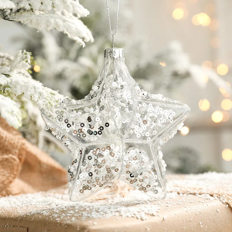 Wholesale 8cm Clear Glass Printing Christmas Balls And Star Xmas Man And Snowman Christmas Tree Decoration Baubles Pendant
