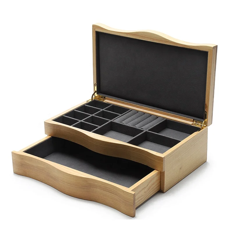 DIGU custom wholesale high end double layer drawer pendant necklace ring jewelry box wooden jewelry storage box