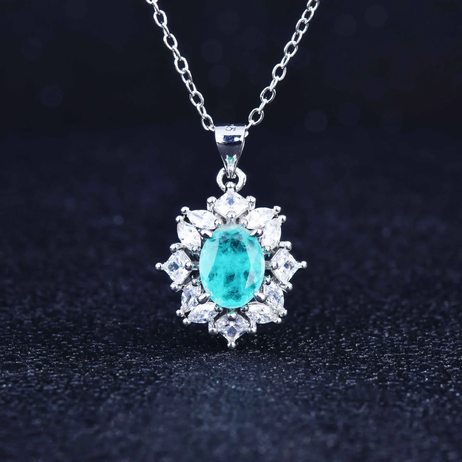 Luxury Fashion Trendy 925 Silver Paraiba Artificial Jewelry Sets for Women