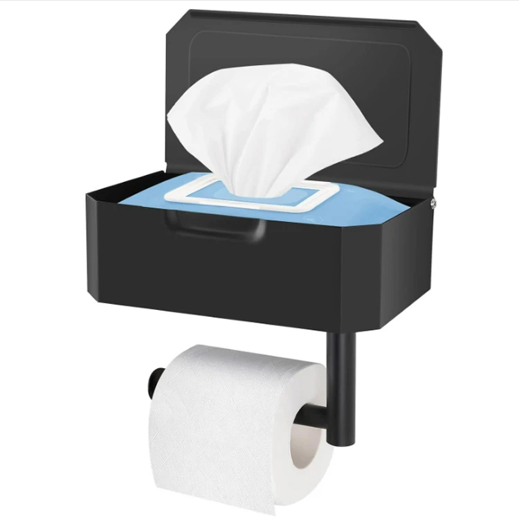 Jutye Bathroom Modern Style Black Phone Shelf Lid Storage Box Toilet Paper Holder With Storage