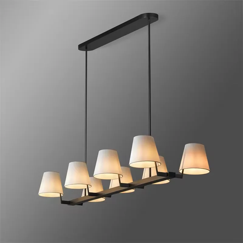 Linear Metal Black Pendant Lamp E12 Bulb Elegantly Perched Ivory Fabric Ceiling Chandelier