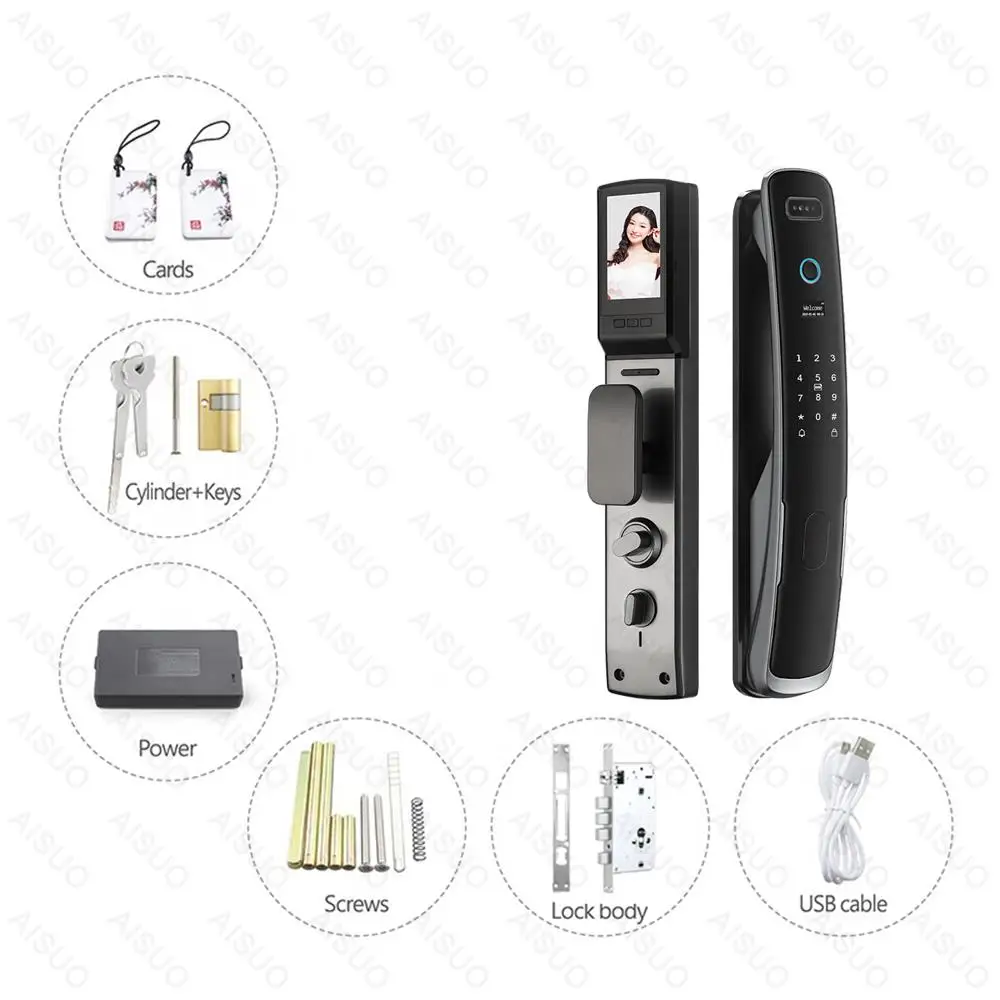 Wi-Fi приложение умный дверной замок распознавание лица отпечатков пальцев пароль карты смарт-замок