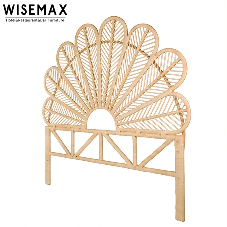 
Modern Rattan Bedroom Furniture Indonesia Natural Petal Open Frame Headboard For Hotel Homestay King Size Bed 