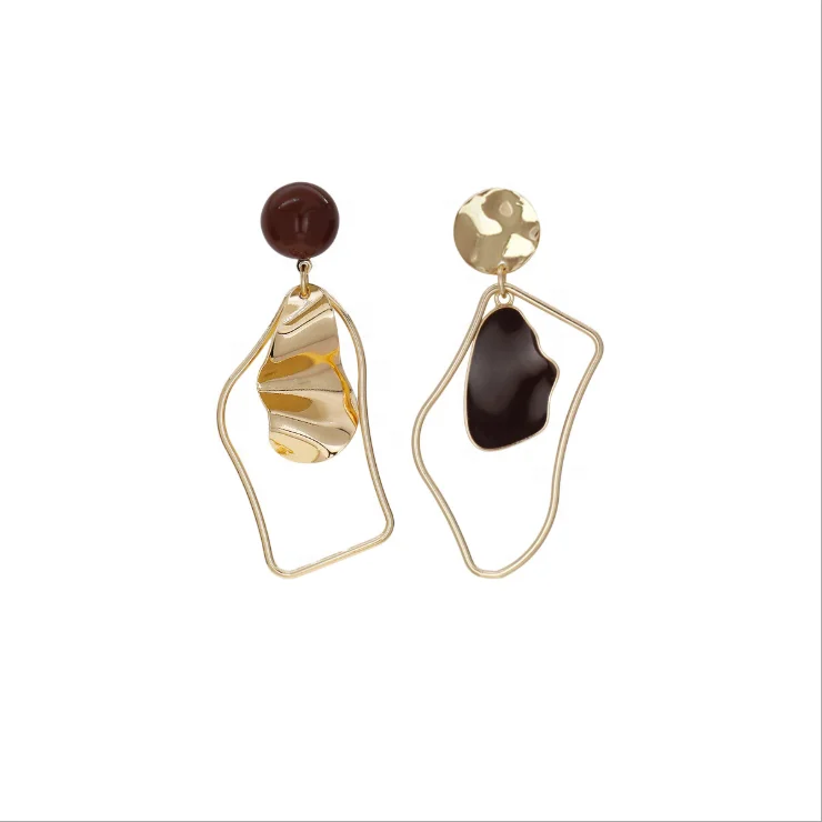 2021 New Fashion Gold Jewelry Geometric Irregular Oil Drop Ear Clip Asymmetrical Earrings For Women