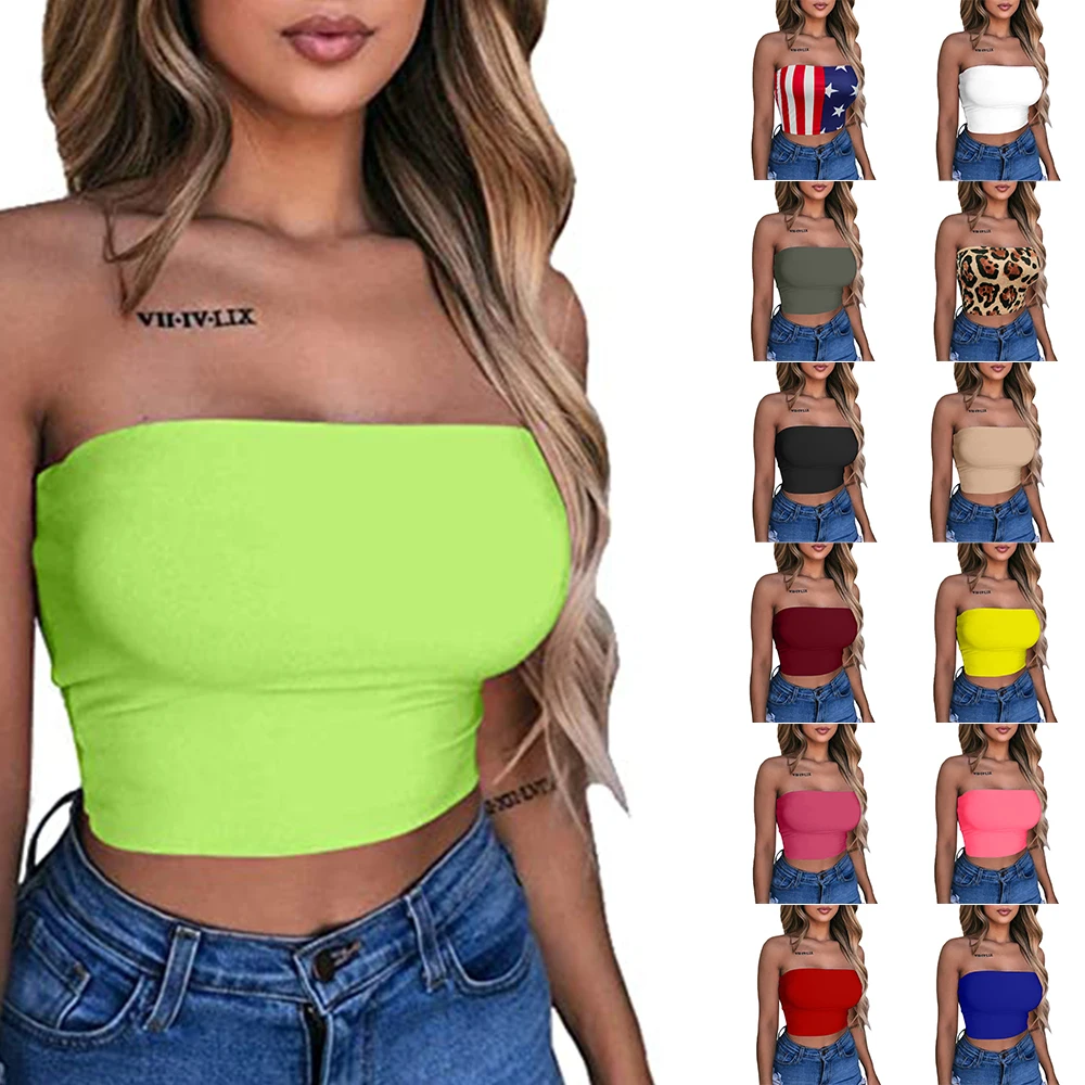 Новое поступление, женский сексуальный укороченный топ без рукавов, эластичный однотонный топ без бретелек