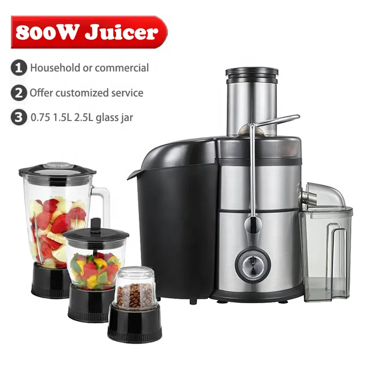 Customized 4 in 1 800W Fruit Juicer Vegetable Mixer Blender Machine with 0.75L 1.5L 2.5L Glass Jar