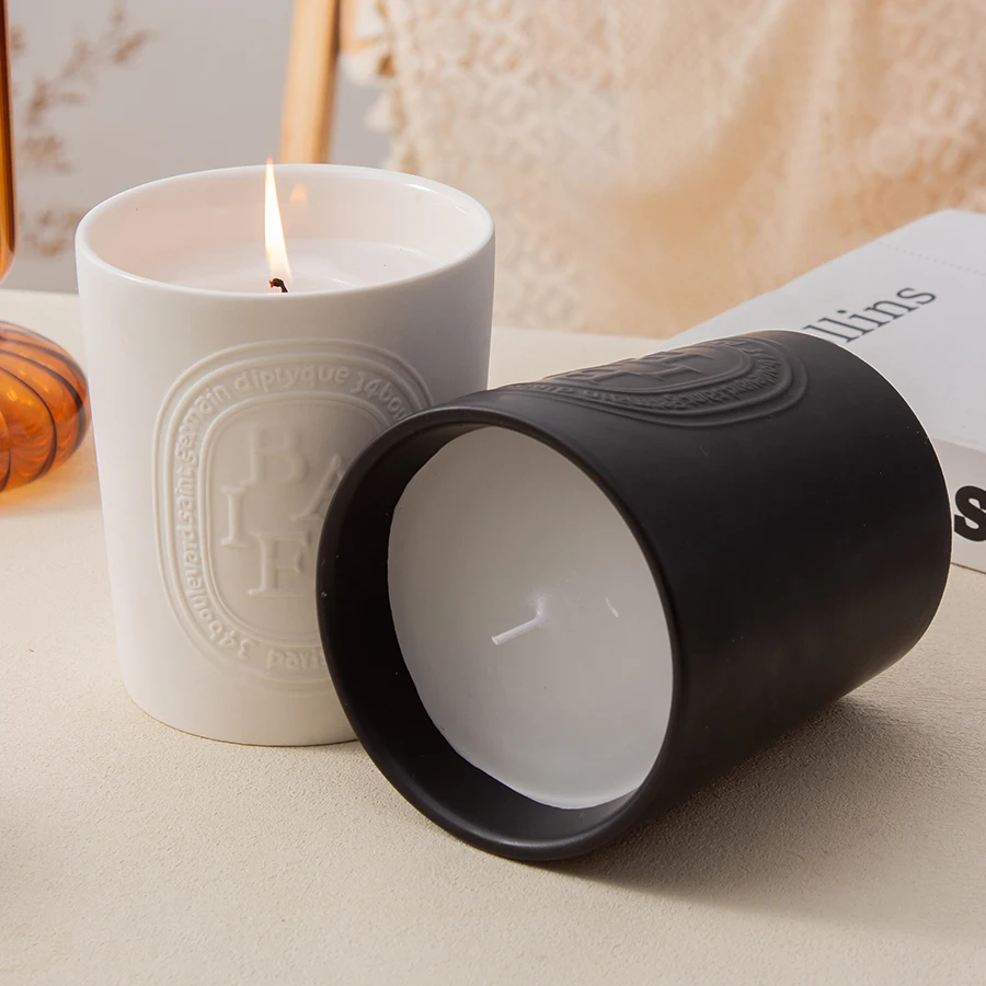 Custom ceramic mat candle holder no glaze candlestick porcelain candle jars for home decor ceramic candle jars