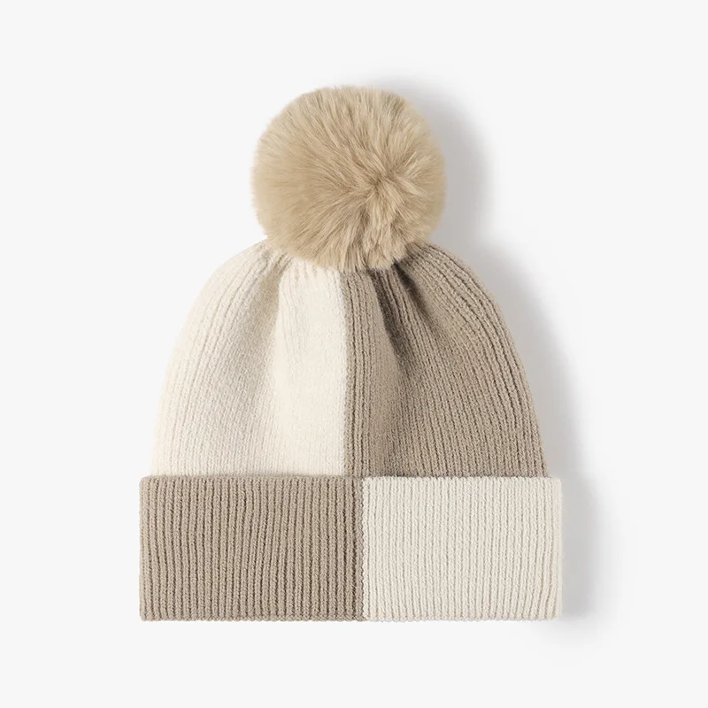 New 2023 Winter Popular Women Men Checker Pattern Beanie Thicken Ribbed Hat Fashion Toques Custom knitting plaid pom pom beanie