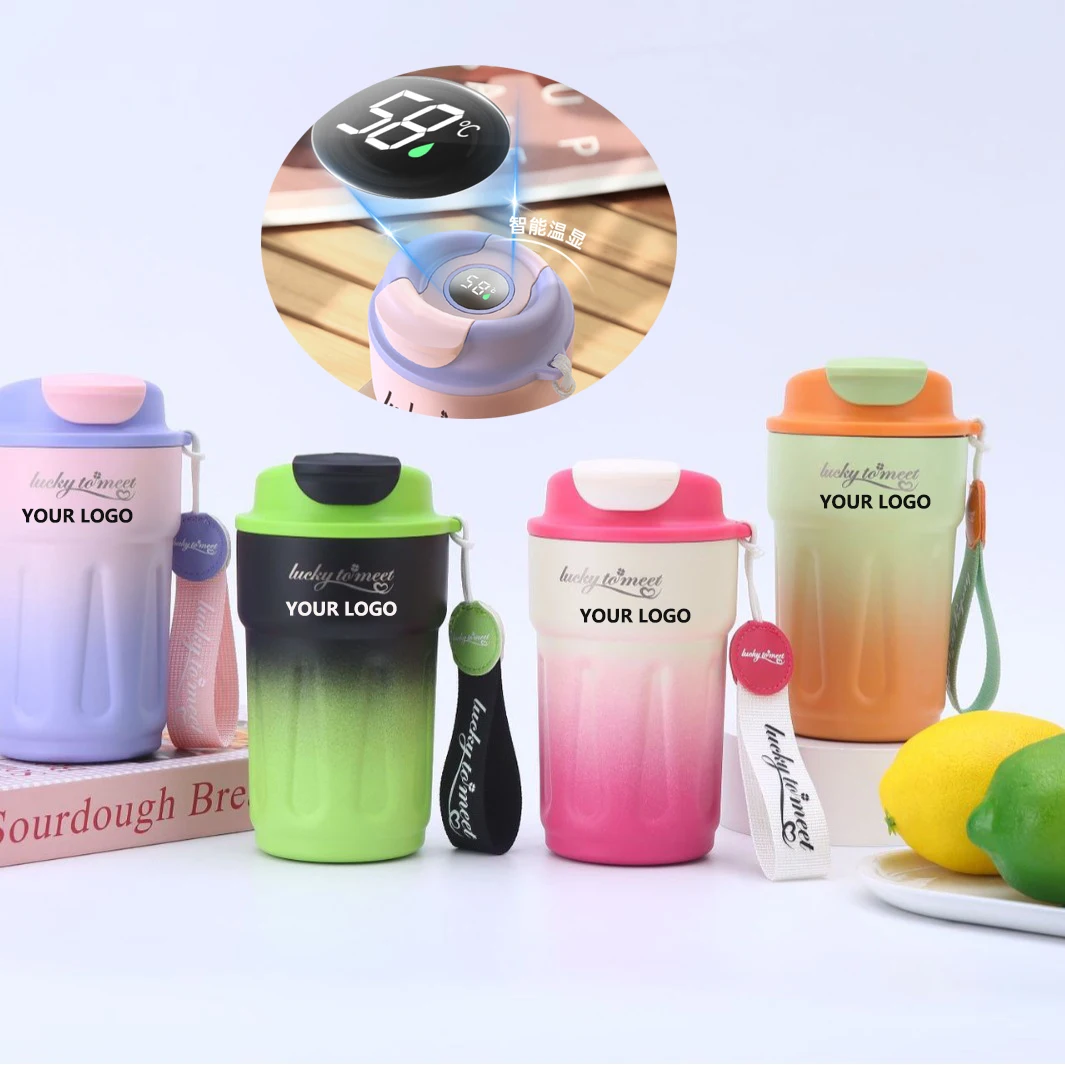 Temperature Display Led Smart Intelligent Reusable Coffee Cups With Lid Stainless Steel Leak-proof Insulated Tumbler Mug 420ml