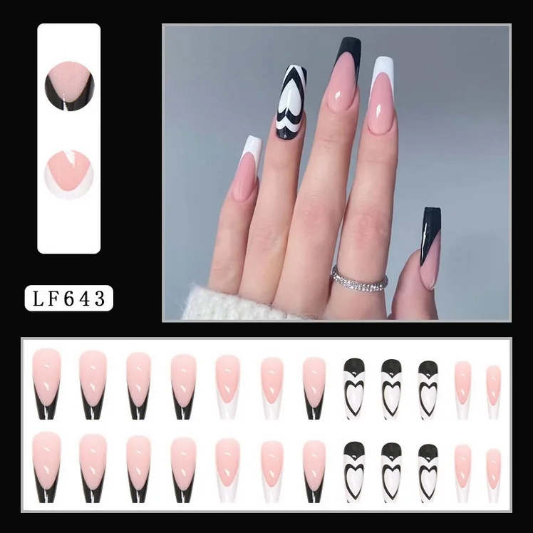 Romantic Rain Custom Press On Full Cover Acrylic Nails Ombre Shining Diamond Sequins Long French Blue Pink 24Pcs/Box Blind Box