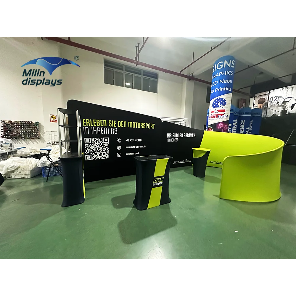 Curved Tension Fabric Trade Show Booths Shelf Display Stand Standard Expo Exhibition Booth Stall