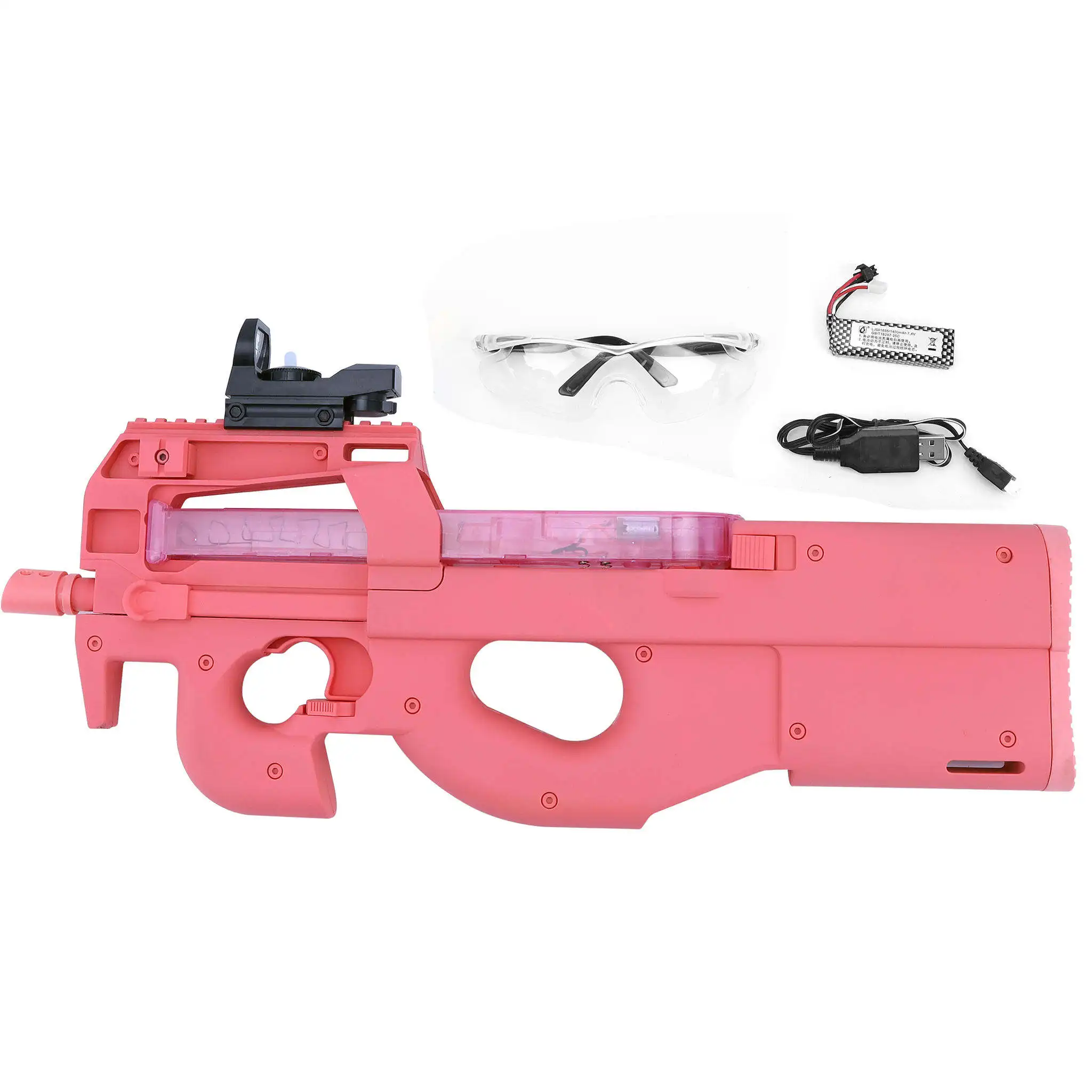 2025 summer Toy hot Tik Tok Gel Blaster Blast Toy Gun Nylon Pink P90 with light piece Splatter Blaster