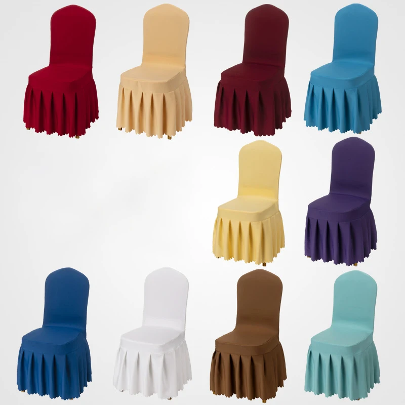 2022 new 230g custom wholesale white banquet wedding polyester thickened elastic pleated skirt chair cover