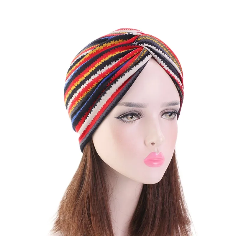 Wholesale Custom Logo Hair Accessories African Pattern Twist Turbans Head Wrap Muslim Polyester Turban Caps For Women