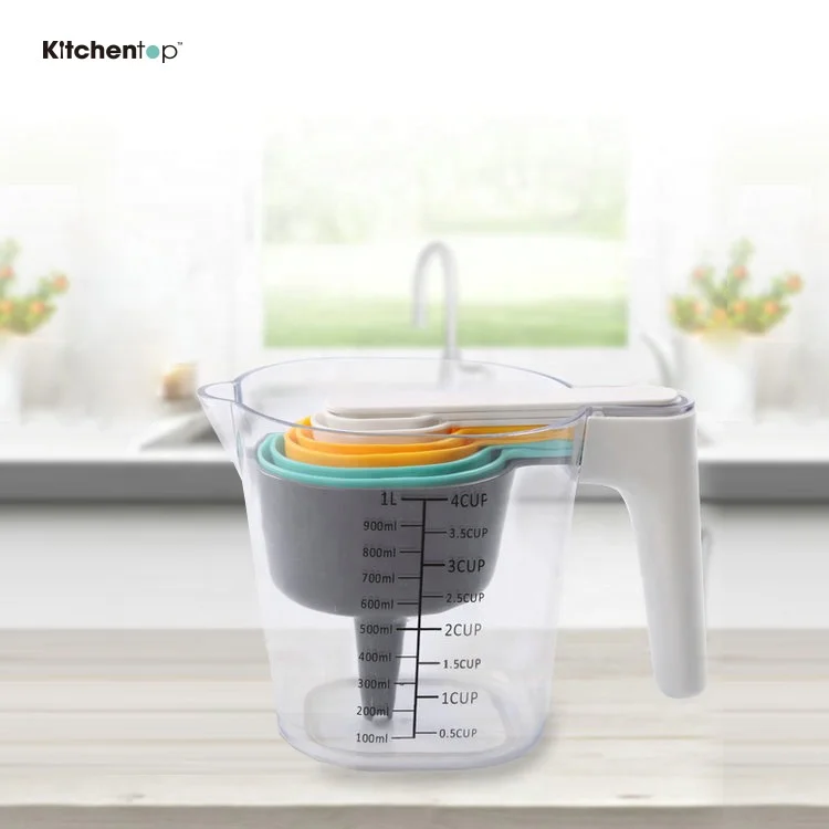 Amazon hot sell Home gadgets one-stop baking 9pcs AS and ABS material measuring cup with funnel and spatula