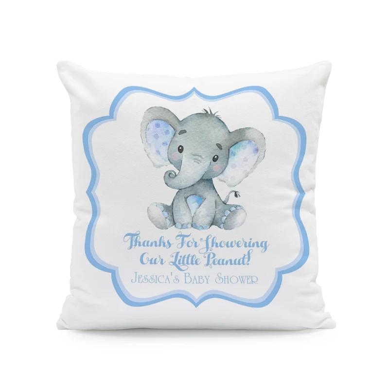 Eco Friendly Pillows Cases Cute Elephant Photo Sky Blue White 45X45Cm Velvet Cushions Covers Decorative Living Room For Kid
