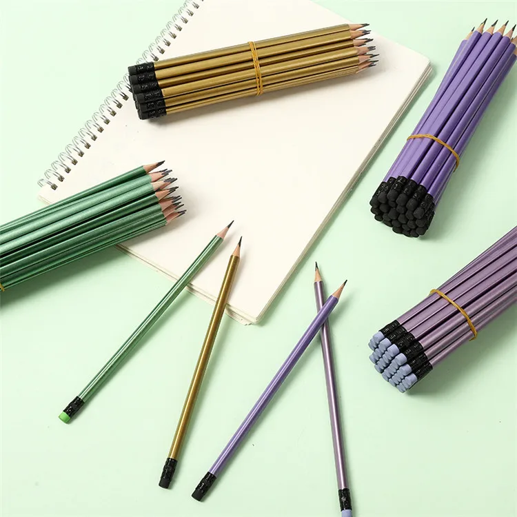 Wholesale Back To School Cheap Price Custom Wood Gift Pencil 7 Inch Hb 2b 2h Lead Hexagonal Round Triangle Pencil With Eraser